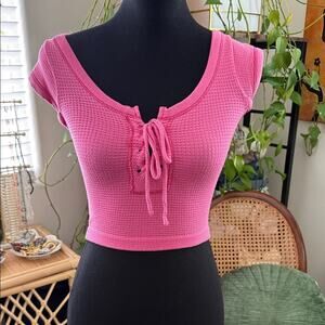 Out From Under Urban Outfitters Knockout Pink Seamless Lace Up Cropped T-Shirt